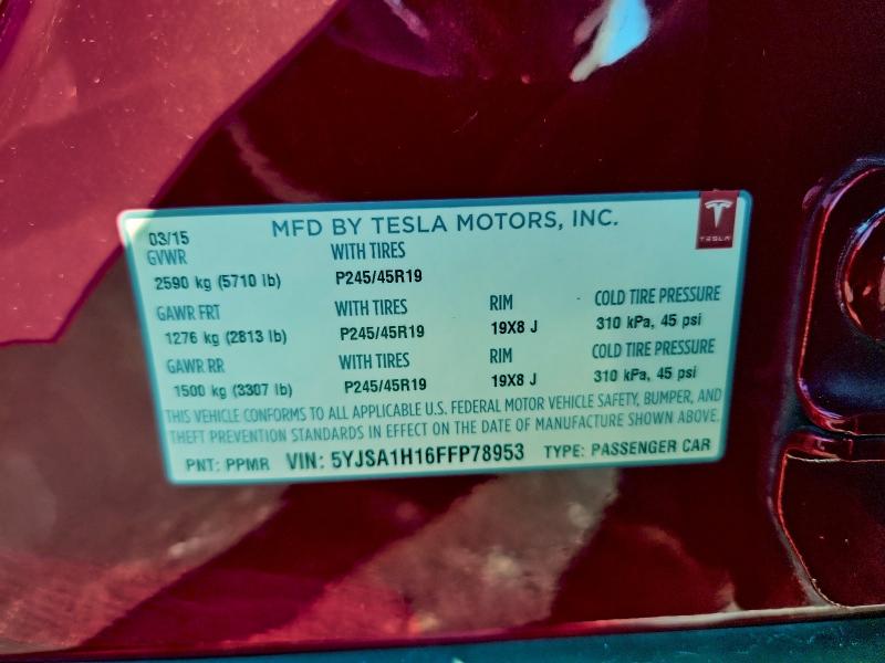94186725 :رقم المزاد ، 5YJSA1H16FFP78953 vin ، 2015 Tesla Model S مزاد بيع