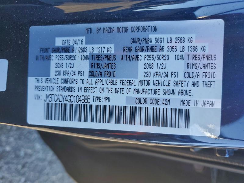 2016 Mazda Cx-9 მანქანა იყიდება აუქციონზე, vin: JM3TCADY4G0104986, აუქციონის ნომერი: 94291375