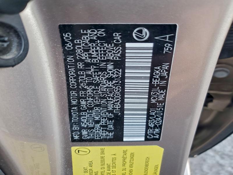94489855 :رقم المزاد ، JTHBA30GX55131322 vin ، 2005 Lexus Es 330 مزاد بيع