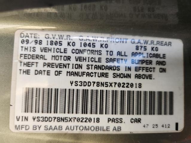 Продаж на аукціоні авто 1999 Saab 9-3, vin: YS3DD78N5X7022018, номер лоту: 91914355