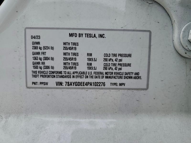 93894705 :رقم المزاد ، 7SAYGDEE4PA102276 vin ، 2023 Tesla Model Y مزاد بيع