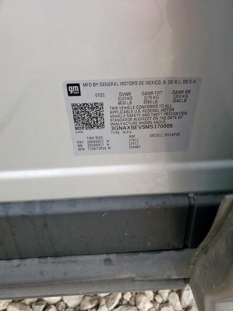 92614155 :رقم المزاد ، 3GNAXSEV5MS170005 vin ، 2021 Chevrolet Equinox مزاد بيع