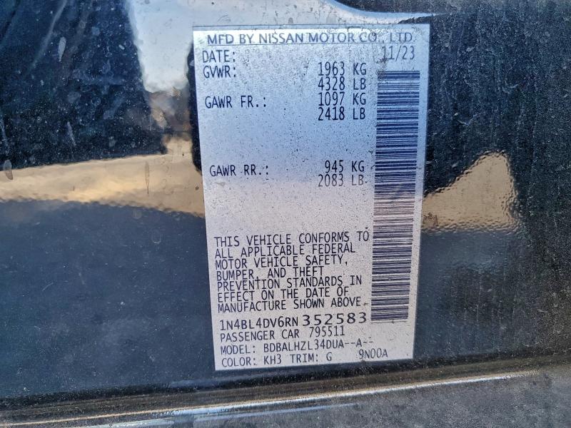Продаж на аукціоні авто 2024 Nissan Altima, vin: 1N4BL4DV6RN352583, номер лоту: 93844095
