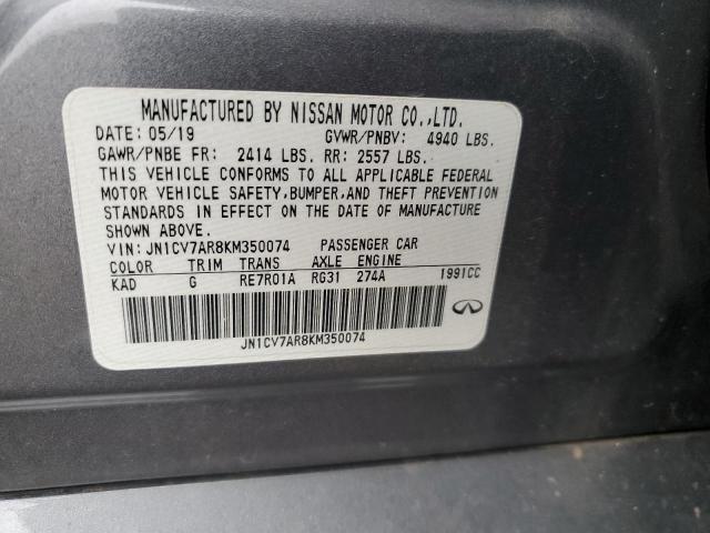 93816295 :رقم المزاد ، JN1CV7AR8KM350074 vin ، 2019 Infiniti Q50 Pure مزاد بيع