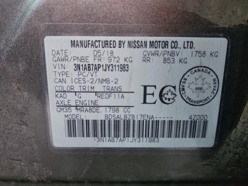 Aukcja sprzedaży 2018 Nissan Sentra, vin: 3N1AB7AP1JY311983, numer aukcji: 94309245