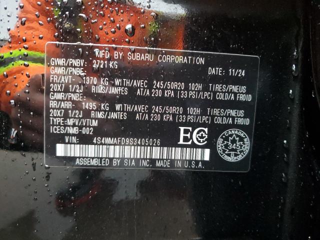 92009435 :رقم المزاد ، 4S4WMAFD9S3405026 vin ، 2025 Subaru Ascent مزاد بيع