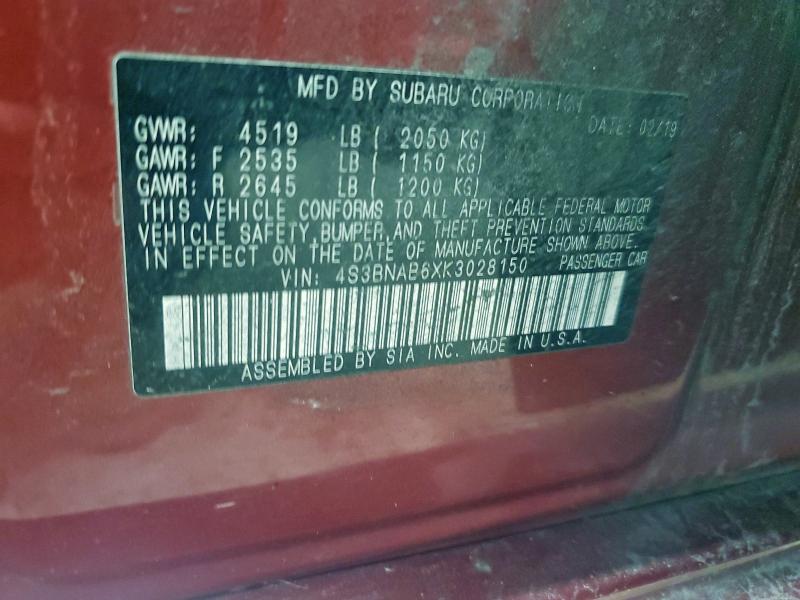 Продажа на аукционе авто 2019 Subaru Legacy, vin: 4S3BNAB6XK3028150, номер лота: 94280385