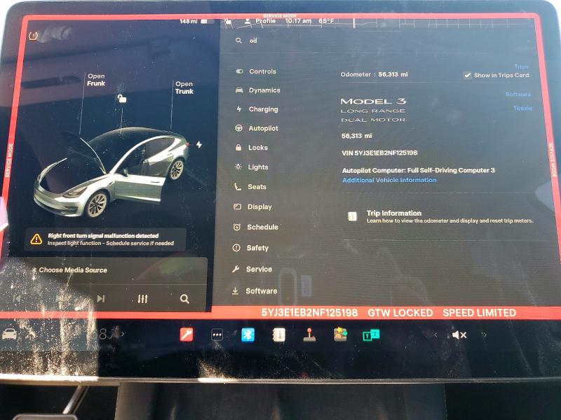 91064495 :رقم المزاد ، 5YJ3E1EB2NF125198 vin ، 2022 Tesla Model 3 مزاد بيع
