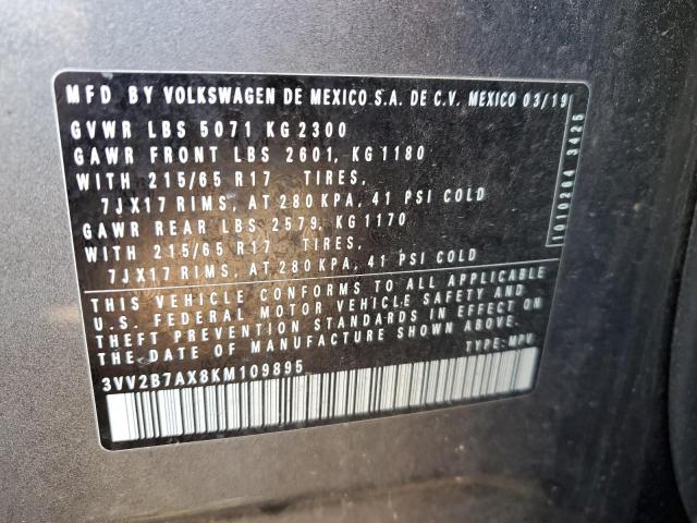 2019 Volkswagen Tiguan მანქანა იყიდება აუქციონზე, vin: 3VV2B7AX8KM109895, აუქციონის ნომერი: 92015515