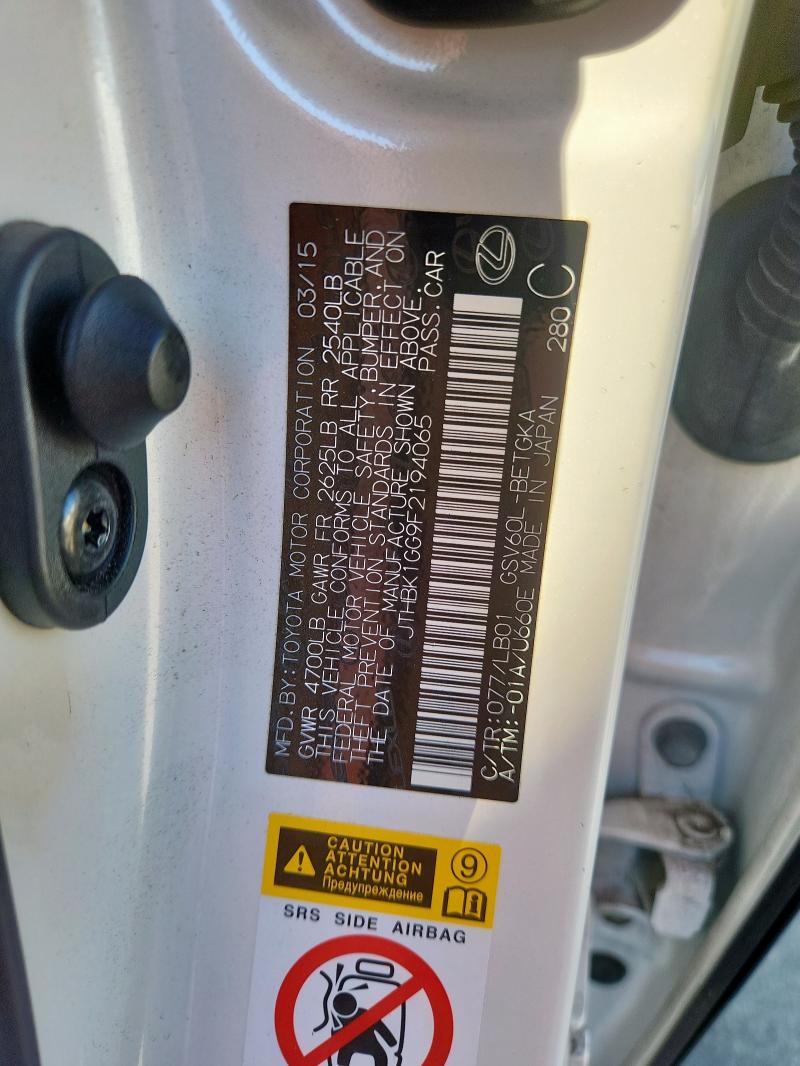 91130525 :رقم المزاد ، JTHBK1GG9F2194065 vin ، 2015 Lexus Es مزاد بيع