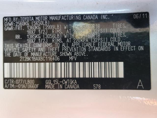 Aukcja sprzedaży 2011 Lexus Rx, vin: 2T2BK1BAXBC116406, numer aukcji: 92200445