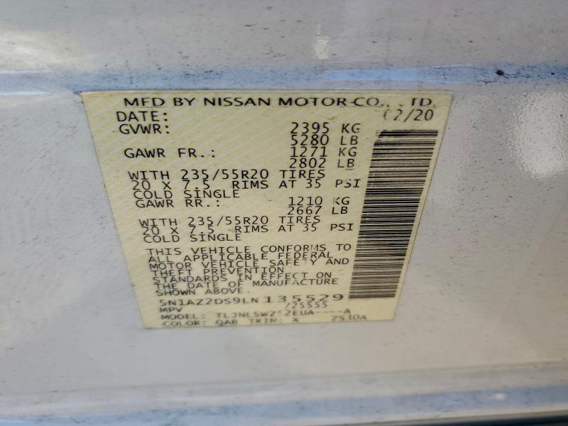 Aukcja sprzedaży 2020 Nissan Murano, vin: 5N1AZ2DS9LN135529, numer aukcji: 93604415