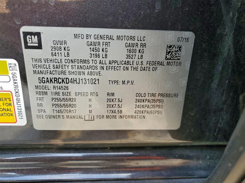 Продаж на аукціоні авто 2017 Buick Enclave, vin: 5GAKRCKD4HJ131021, номер лоту: 94105515