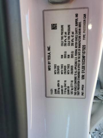 90308715 :رقم المزاد ، 5YJ3E1EC5NF107920 vin ، 2022 Tesla Model 3 مزاد بيع
