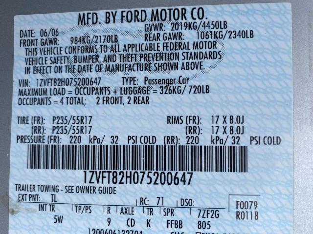 91671605 :رقم المزاد ، 1ZVFT82H075200647 vin ، 2007 Ford Mustang Gt مزاد بيع