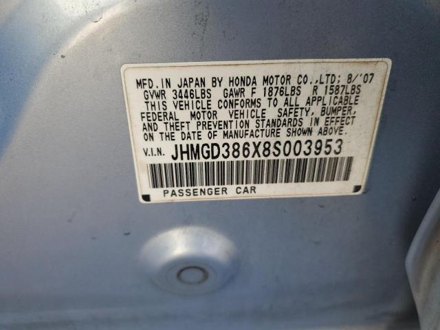 Aukcja sprzedaży 2008 Honda Fit, vin: JHMGD386X8S003953, numer aukcji: 93236835
