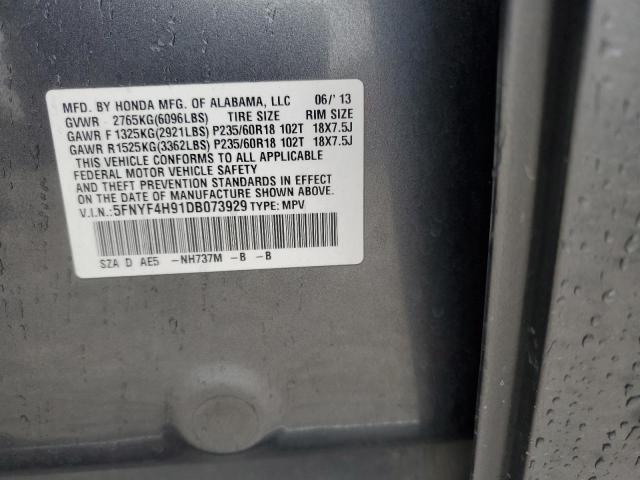 92060885 :رقم المزاد ، 5FNYF4H91DB073929 vin ، 2013 Honda Pilot مزاد بيع