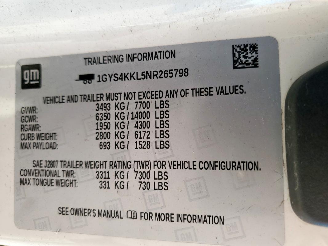 90302085 :رقم المزاد ، 1GYS4KKL5NR265798 vin ، 2022 Cadillac Escalade E مزاد بيع