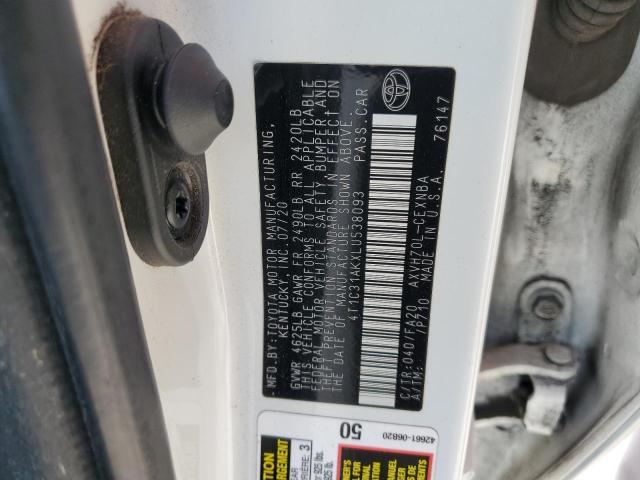 2020 Toyota Camry მანქანა იყიდება აუქციონზე, vin: 4T1C31AKXLU538093, აუქციონის ნომერი: 91164675