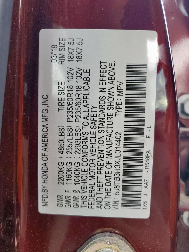 Aukcja sprzedaży 2018 Acura Rdx, vin: 5J8TB3H3XJL014402, numer aukcji: 93504345