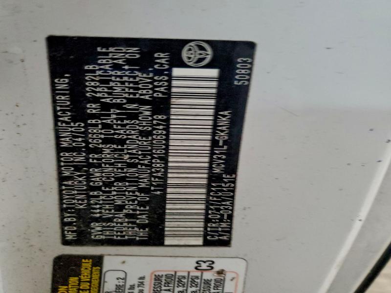 2006 Toyota Camry Sola მანქანა იყიდება აუქციონზე, vin: 4T1FA38P16U069478, აუქციონის ნომერი: 92940495