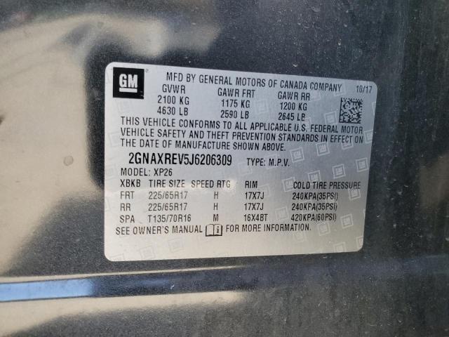 Aukcja sprzedaży 2018 Chevrolet Equinox, vin: 2GNAXREV5J6206309, numer aukcji: 91654545