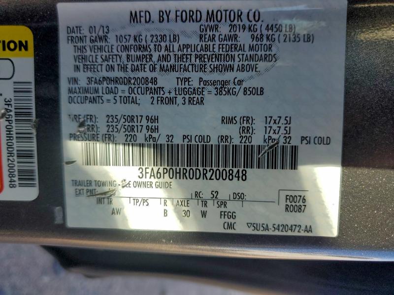 94521275 :رقم المزاد ، 3FA6P0HR0DR200848 vin ، 2013 Ford Fusion Se مزاد بيع