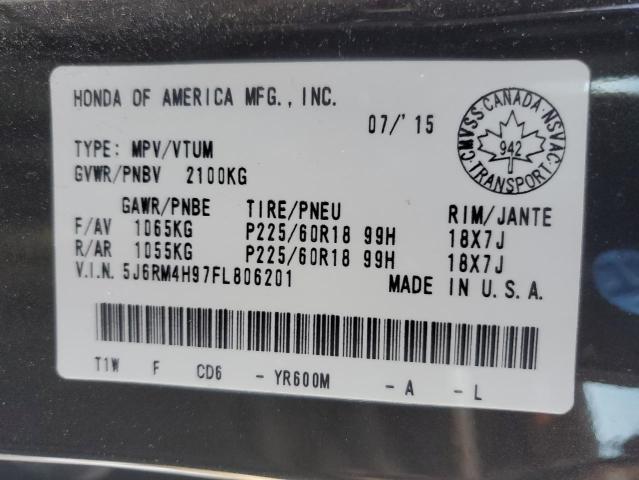 2015 Honda Cr-v მანქანა იყიდება აუქციონზე, vin: 5J6RM4H97FL806201, აუქციონის ნომერი: 90550385