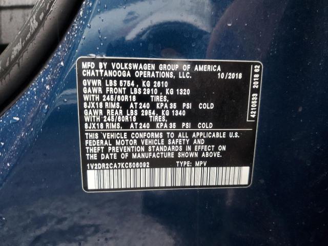 Продажа на аукционе авто 2019 Volkswagen Atlas, vin: 1V2DR2CA7KC506092, номер лота: 91413325
