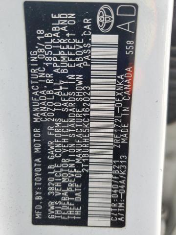 Aukcja sprzedaży 2019 Toyota Corolla, vin: 2T1BURHE5KC162023, numer aukcji: 91973965