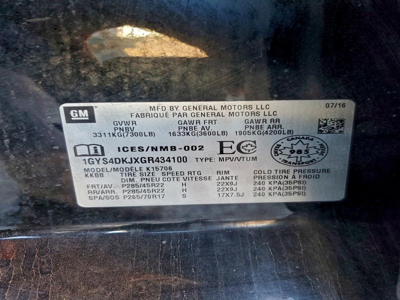 Продаж на аукціоні авто 2016 Cadillac Escalade, vin: 1GYS4DKJXGR434100, номер лоту: 84783705