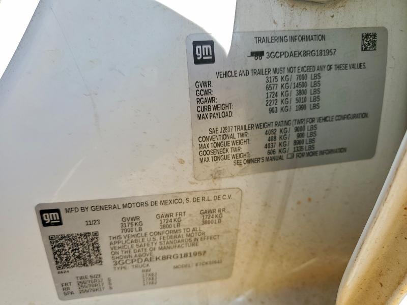 Продаж на аукціоні авто 2024 Chevrolet Silverado, vin: 3GCPDAEK8RG181957, номер лоту: 93719445