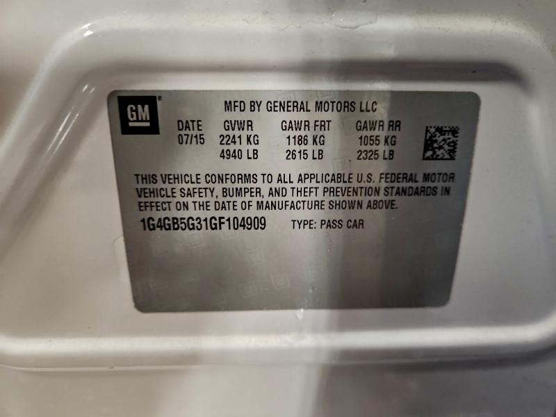 Auction sale of the 2016 Buick Lacrosse, vin: 1G4GB5G31GF104909, lot number: 92945285