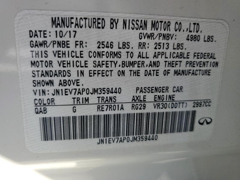 92211525 :رقم المزاد ، JN1EV7AP0JM359440 vin ، 2018 Infiniti Q50 Luxe مزاد بيع