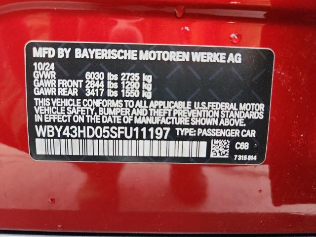 2025 Bmw I4 მანქანა იყიდება აუქციონზე, vin: WBY43HD05SFU11197, აუქციონის ნომერი: 92665745
