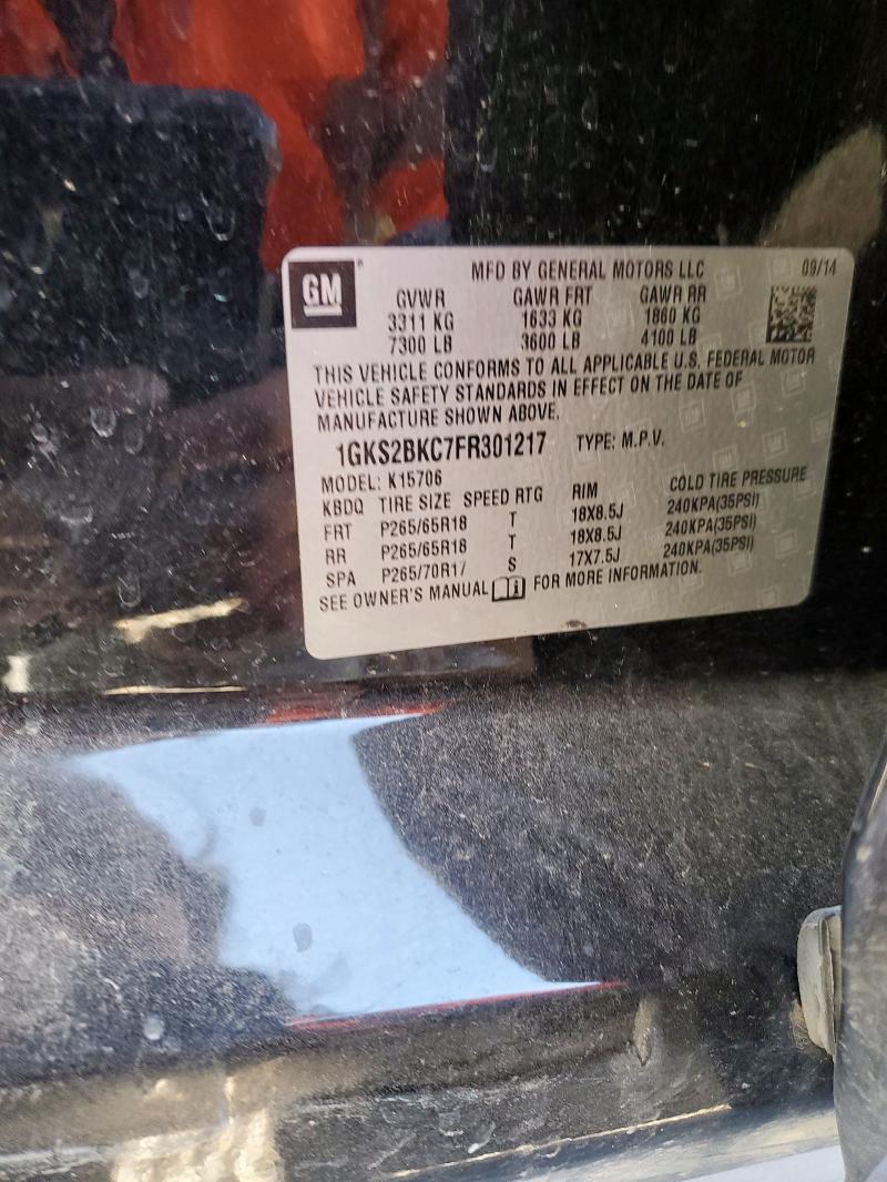93031035 :رقم المزاد ، 1GKS2BKC7FR301217 vin ، 2015 Gmc Yukon مزاد بيع
