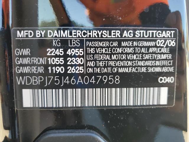 Aukcja sprzedaży 2006 Mercedes Benz Cl, vin: WDBPJ75J46A047958, numer aukcji: 92646955
