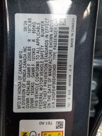 Aukcja sprzedaży 2025 Honda Civic Spor, vin: 2HGFE4F86SH303400, numer aukcji: 90671275