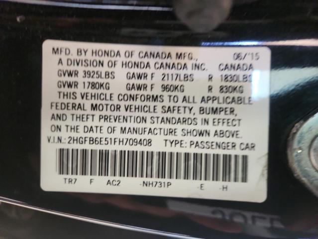 92701605 :رقم المزاد ، 2HGFB6E51FH709408 vin ، 2015 Honda Civic مزاد بيع