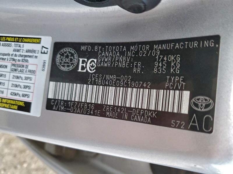 Продажа на аукционе авто 2009 Toyota Corolla, vin: 2T1BU40E09C190742, номер лота: 93710395