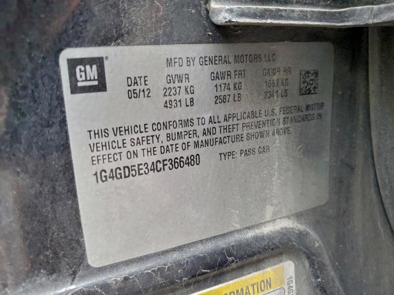 Aukcja sprzedaży 2012 Buick Lacrosse, vin: 1G4GD5E34CF366480, numer aukcji: 92884845