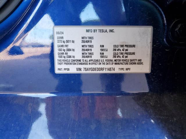 92226465 :رقم المزاد ، 7SAYGDED0RF114874 vin ، 2024 Tesla Model Y مزاد بيع