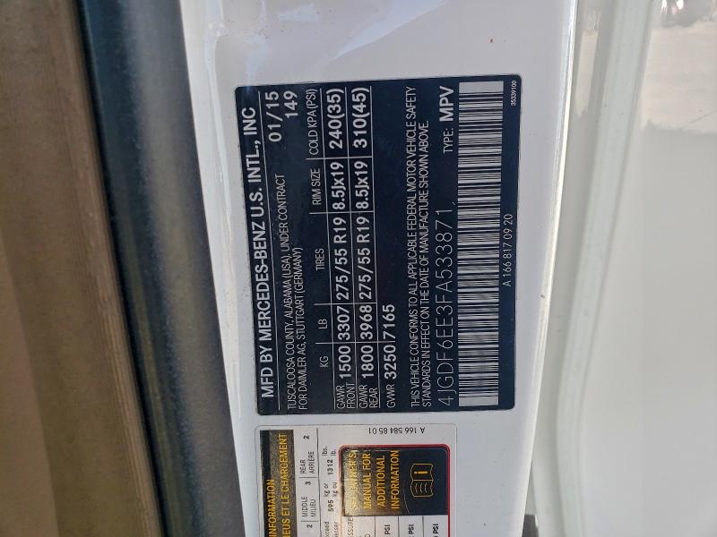 94279685 :رقم المزاد ، 4JGDF6EE3FA533871 vin ، 2015 Mercedes-benz Gl مزاد بيع