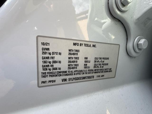 91558605 :رقم المزاد ، 5YJYGDEE5MF295078 vin ، 2021 Tesla Model Y مزاد بيع