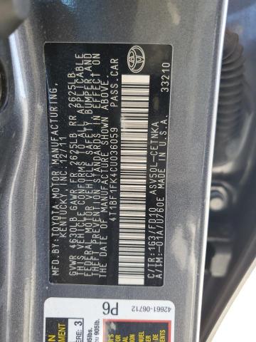 Aukcja sprzedaży 2012 Toyota Camry Base, vin: 4T1BF1FK0HU756305, numer aukcji: 93222615