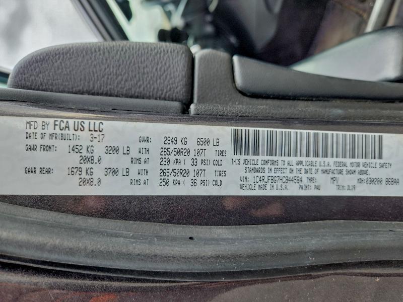 93862205 :رقم المزاد ، 1C4RJFBG7HC844564 vin ، 2017 Jeep Grand Cherokee مزاد بيع