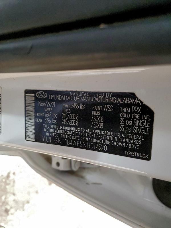 2022 Hyundai Santa Cruz მანქანა იყიდება აუქციონზე, vin: 5NTJB4AE5NH012320, აუქციონის ნომერი: 93374935