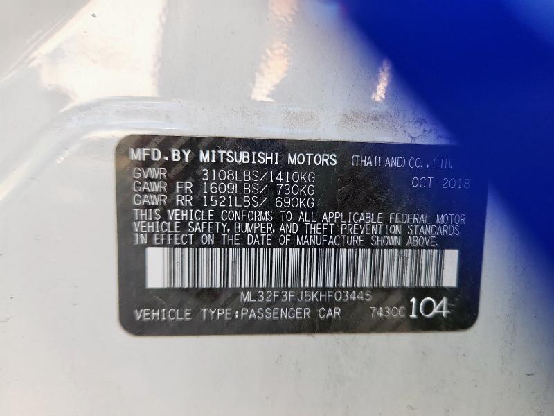 Aukcja sprzedaży 2019 Mitsubishi Mirage, vin: ML32F3FJ5KHF03445, numer aukcji: 93061835