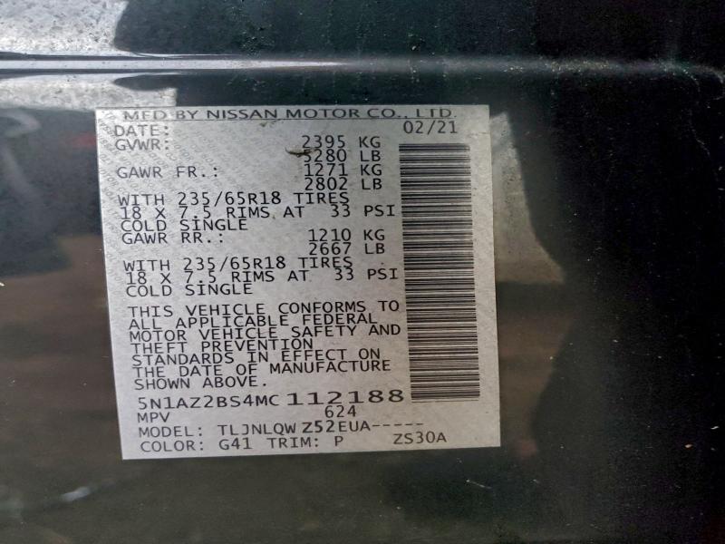 Продаж на аукціоні авто 2021 Nissan Murano Sv, vin: 5N1AZ2BS4MC112188, номер лоту: 94177315
