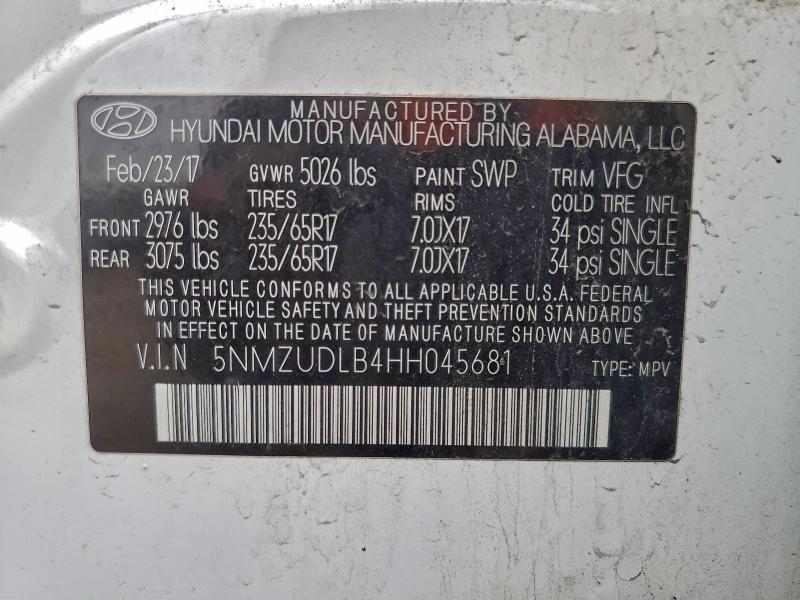 2017 Hyundai Santa Fe Sport მანქანა იყიდება აუქციონზე, vin: 5NMZUDLB4HH045681, აუქციონის ნომერი: 94357005